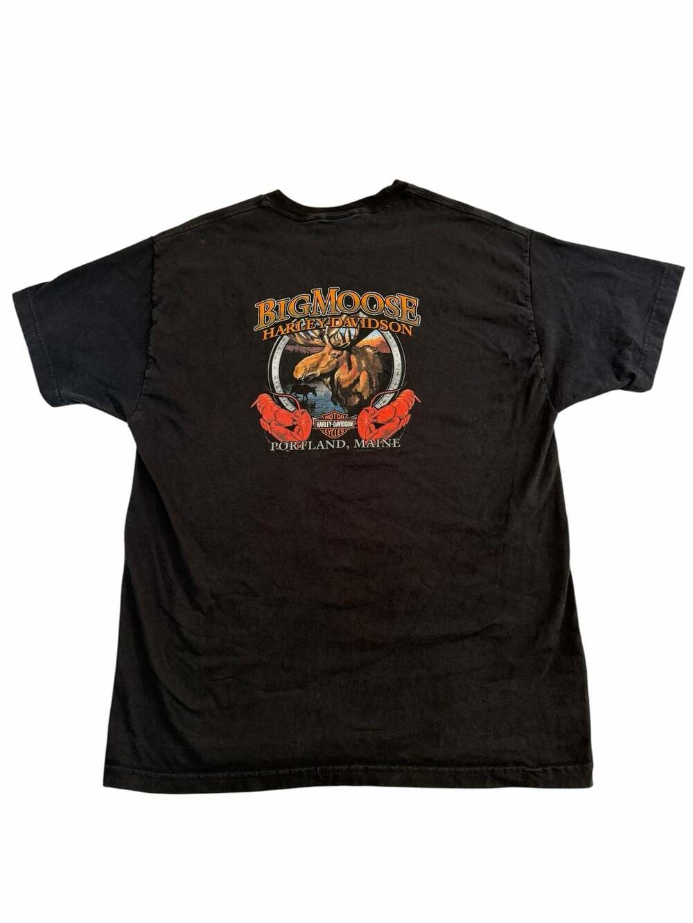 Harley Davidson T Shirt Large Black Big Moose Portland Maine Lobster Biker